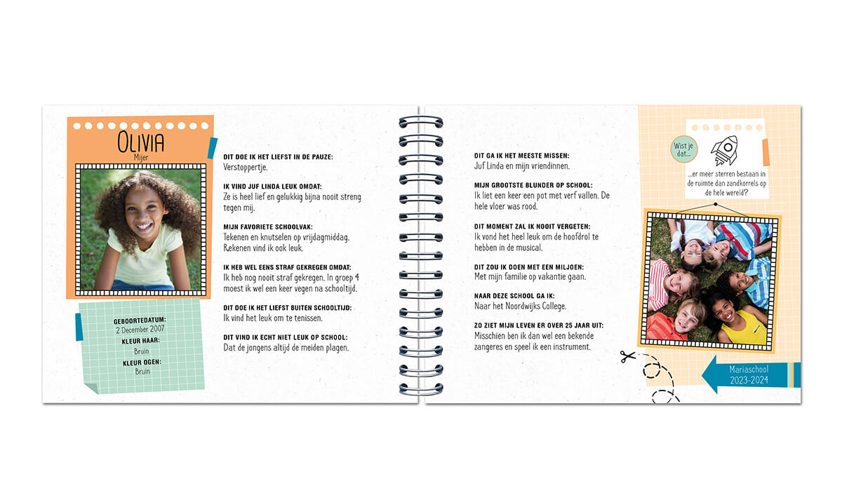 een boekje met vragen, tekst en foto's voor kinderen uit groep 8